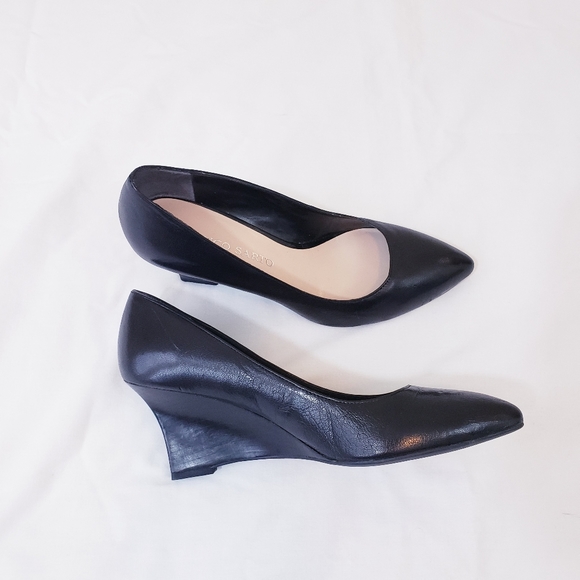Franco Sarto Frankie Black Wedge Pump Size 7 Leather Wedged Heel Pointed Toe - Picture 13 of 14